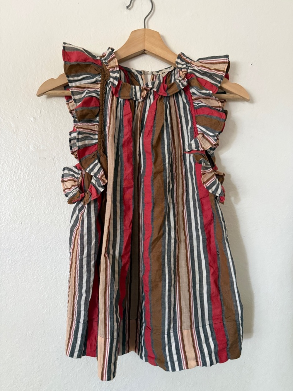Ulla Johnson Striped Ruffle Tank in Red, Brown, Gray, & Cream Sz 8 AS IS